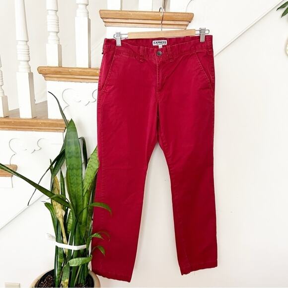Express Womens Red Straight Leg Jeans Cotton Blend Stretch Denim Size 29/30 - Picture 1 of 6